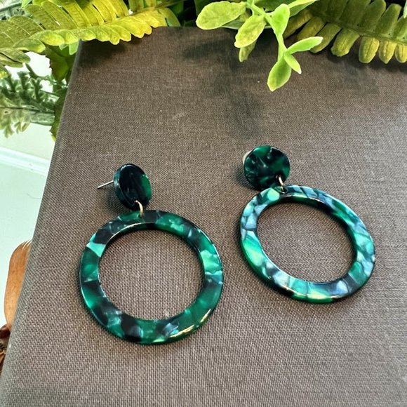 Earrings -  Acrylic Circle Drop Boho Bohemian Artisan Women Earrings Hunter - Picture 1 of 6